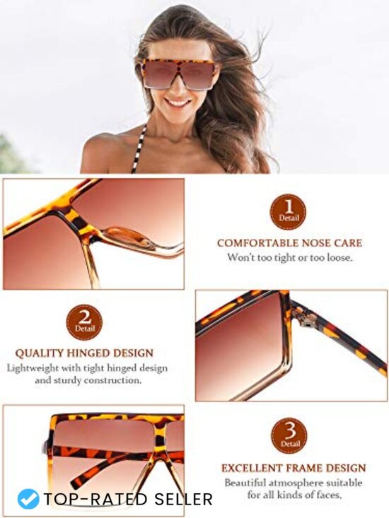 6 Pcs Oversized Square Sunglasses Fashionable Trendy Set Classic Retro Shield main image 5
